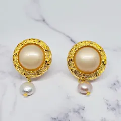 淡水パール イヤリング ホワイト ゴールド 揺れる 上品 結婚式 お呼ばれ フォーマル 一点物