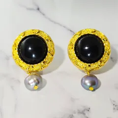 淡水パール イヤリング ブラック ゴールド 揺れる 上品 大人 結婚式 フォーマル　一点物