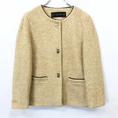 古着 ZARA BASIC ザラ ベーシック M レディース 女性 ノーカラー ジャケット 裏地付き 長袖 綿×アクリル×ポリなど ヘザーイエローブラウン系