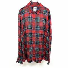 古着 ザラ ZARA ロングシャツ シャツチュニック シャツワンピース 長袖 ポケット無し レーヨン100% L 赤 赤×緑×黄×黒 レディース