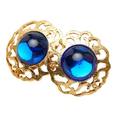 シャネル ヴィンテージ カラーストーン イヤリング ゴールド ブルー メッキ レディース CHANEL【1-0264689】