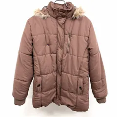 【中古】[印象A] TOMMY JEANS トミージーンズ ハーフコート / パーカー レディース S ダークピンクベージュ系 ファーは脱着不可 ハイネックフード ドットボタン×ジップ留め ロゴ刺繍 内ポケット無し 中綿 レオパード柄裏地 フード脱着可のサムネイル