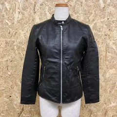 古着 UNIQLO ユニクロ S レディース ライダースジャケット シングルブレスト ジップポケット 裏地付き 無地 長袖 合成皮革 ブラック 黒