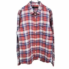 【中古】[印象A] AZUL by moussy アズールバイマウジー シャツ メンズ L テラコッタ 赤茶系×青×白 麻100% リネン100% チェック 胸ポケット 長袖のサムネイル