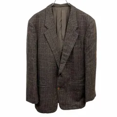 古着 BRAINS テーラードジャケット チェック 総裏地 厚手の肩パッド 毛×ナイロン L ダークブラウン 茶系×黒×ピンク×青×緑×黄 メンズ