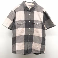 【中古】[印象B] LEVI'S リーバイス シャツ メンズ M ピンク×チャコールグレー系 ピンク系 綿×麻 コットン×リネン チェック 両胸フラップポケット 半袖のサムネイル