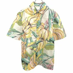 【中古】[印象AB] ZARA ザラ シャツ メンズ M マルチカラー 緑×黄×ピンク×青系 綿100% ボックスカット フレンチフロント 半袖 薄手 トロピカル柄 バナナ フルーツ 植物 ポケット無しのサムネイル