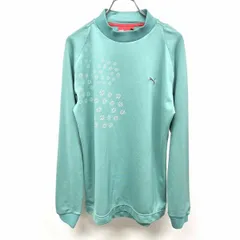 古着 プーマ PUMA スポーツシャツ モックネックTシャツ 長袖 ドットのハニカムプリント 日本製 ポリなど M 青緑系 メンズ(レディース？)