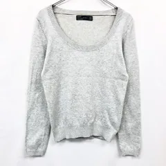 古着 ザラ ZARA 薄手 プルオーバー ニット セーター Uネック 無地 長袖 ロングスリーブ 綿×ナイロン M ライトヘザーグレー レディース 女性