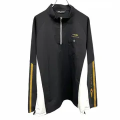 【中古】[印象A] TIGORA ティゴラ シャツ メンズ LL XL ブラック 黒×ブラウンゴールド×白 ポリ100% 胸ポケット付き 裾の両サイドにスリット スポーツ スタンドカラー ハーフジップ ラグラン 長袖 ロゴのサムネイル