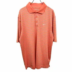 【中古】[印象AB] ナイキ ゴルフ NIKE GOLF ポロシャツ ボーダー 半袖 ポリエステル×ポリウレタン LL XL サーモンピンク・ベージュオレンジ系 メンズ