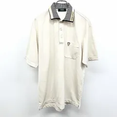 【中古】[印象AB] PARIS SPORT パリス スポーツ ポロシャツ メンズ M ベージュ系 ポリ100% ゴルフ 同色ボーダー 胸ポケットにロゴ刺繍 半袖 ロングテールのサムネイル