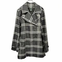 【中古】[印象AB] LAUREN RALPH LAUREN ローレン ラルフローレン コート レディース M ブラック 黒×オフホワイト ポリ100% ボタン留め 内ポケット無し センターベント 薄手 チェック 裏地付き 長袖のサムネイル
