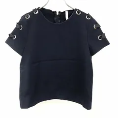 【中古】[印象AB] ZARA ザラ プルオーバー / Tシャツ風トップス / ジャケット レディース S 紺 綿×ポリウレタン 裏地無し 丸首 後ろファスナー 硬めのザラ付きのある生地感 少しストレッチ 肩から袖がレースアップ風デザイン 半袖