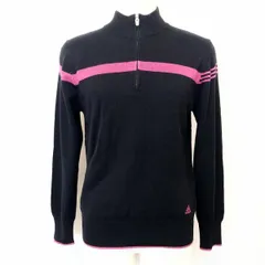 【中古】[印象AB] adidas アディダス ウールライクニット / セーター レディース M ブラック×ピンク アクリル×綿 モックネック ハーフジップ ライン柄 長袖のサムネイル
