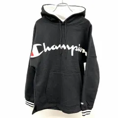 【中古】[印象AB] チャンピオン Champion スウェット プルオーバー ビッグパーカー 裏起毛 長袖 綿×ポリ M ブラック×ホワイト 黒 メンズ(レディース？)