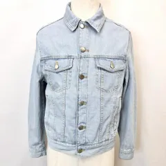 【中古】[印象B] Bershka ベルシュカ メンズ 男性 XS ライトブルー 薄青 綿100% コットン デニムジャケット Gジャン ジージャン バックプリント 英字 長袖のサムネイル