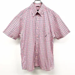 【中古】[印象B] NAUTICA ノーティカ シャツ メンズ S ピンク ピンク×青×白 綿100% コットン100% 5分袖 チェック ボタンダウン 胸ポケットにロゴ刺繍のサムネイル