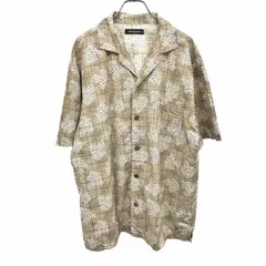 【中古】[印象AB] Golden Bear ゴールデンベア シャツ メンズ L ブラウン 茶 綿100% ボックスカット 裾の両サイドにスリット 開襟 生地に若干クレープ感 チェック×植物柄 半袖 クマの刺繍 ポケットのサムネイル