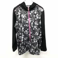 【中古】[印象AB] FILA フィラ カットソージャケット / ジップパーカー レディース L ブラック×ピンク×グレー系 黒 ポリ100% ハイネックフード 薄手 リーフとロゴの総柄 長袖のサムネイル
