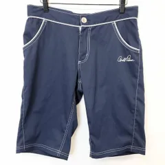 【中古】[印象AB] Arnold Palmer アーノルドパーマー テーパードスイムショーツ / ショートパンツ / ハーフパンツ メンズ L ネイビー ポリ100% ウエストに紐 ロゴプリント 薄手 ジップフライのサムネイル