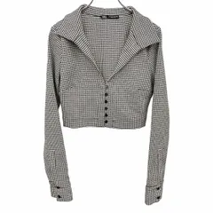 古着 ザラ ZARA ショート丈 オープンカラー シャツジャケット 長袖 千鳥格子 ポリエステル×ポリウレタン M ベージュ系 ベージュ×黒 レディース
