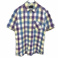 古着 ザ・ショップ ティーケー ミクスパイス THE SHOP TK MIXPICE シャツ チェック 半袖 胸ポケット 綿100% L (3) 紫×青×黄×白 メンズ