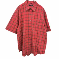 古着 ノーティカ NAUTICA シャツ チェック ビッグシルエット 5分袖 フレンチフロント 胸ポケット 綿100% コットン100% XL LL レッド 赤 メンズ