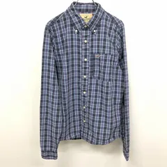 【中古】[印象B] HOLLISTER ホリスター シャツ レディース M ネイビー×レッド×ホワイト 紺 綿100% チェック ポケットに鳥の刺繍 バード ボタンダウン 長袖のサムネイル