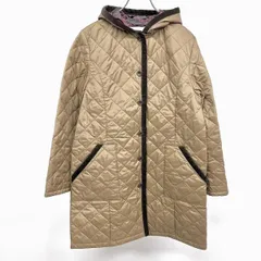 【中古】[印象A] HUMAN WOMAN ヒューマンウーマン フーデッドキルティングコート レディース L ブラウンカーキ系×赤系×茶系 茶系 ポリ100% ボタン留め チェック 内ポケット無し 若干薄手 中綿 長袖のサムネイル