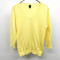古着 カルバンクライン ck Calvin Klein 薄手 プルオーバー ニット セーター Vネック 7分袖 無地 綿×ポリ 4 イエロー 黄色 レディース