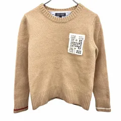 【中古】[印象AB] TOMMY HILFIGER トミーヒルフィガー ニット / セーター キッズ M キャメルブラウン ベージュ系×赤×白 毛100% ビーズロゴ 長袖 スリムフィット 丸首