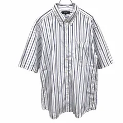 古着 ビームスハート BEAMS HEART シャツ ストライプ ボタンダウン 半袖 ショートスリーブ 胸ポケット 綿100% M ネイビー 紺×白 メンズ