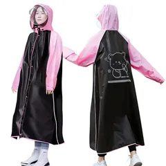 【新品】 [Hyshuker] レインコート 自転車 リュック対応 レインウェア 安全反射テープ付き ロング丈 かわいい 雨具 防水 防風 軽い フェイスカバー付き レインポンチョ 通勤 通学 男女兼用 ブラック+ピンク XL 1