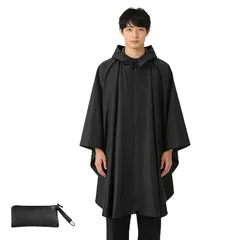 【新品】 [TRIWONDER] レインポンチョ メンズ レディース レインコート 自転車 カッパ ポンチョ レインウェア かっぱ 雨具 防水 雨合羽 アウトドア おしゃれ レインスカート Rain Coat （ブラック） 1