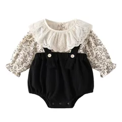 【数量限定】ロンパース ２点セット 長袖 長袖 ブラウス フォーマル ボディースーツ カバーオール フリル襟 可愛い 女の子 花柄 北欧風 百日祝 赤ちゃん おしゃれ 結婚式 ベビー服 出産祝い セレモニー 新生児 子供服 春秋 PF9019