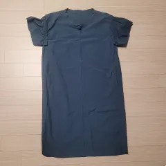 Vネック シャーリング 半袖 Long ロング ONE PIECE ネイビー