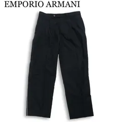 EMPORIO ARMANI エンポリオ アルマーニ 春夏 ロゴ★ リヨセル サイドライン タック スラックス パンツ Sz.46 メンズ 黒のサムネイル