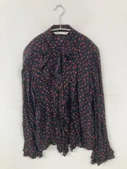 ZARA ザラ シャツ/ブラウス USA XS ブラック 花柄・ボタニカル柄 フリル リボン ミドル丈 長袖 ボウタイ襟