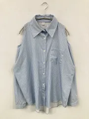 シャツ/ブラウス スカイブルー ストライプ柄 ミドル丈 長袖 レギュラーカラー