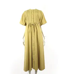 シップス SHIPS カラーズ Colors シャツワンピース ロング レイヤード ショートスリーブ ピンタック リボン 半袖 F マスタードイエロー