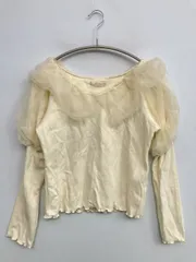 one after another NICE CLAUP ワンアフターアナザーナイスクラップ Tシャツ/カットソー F アイボリー 無地 レース フリル ショート丈 長袖 クルーネック(丸首)
