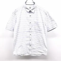 古着 アーヴェヴェオム a.v.v. HOMME シャツ ボーダー×ホワイトストライプ 半袖 胸ポケット 綿100% 48 ネイビー×ブルー×ホワイト 紺系 メンズ