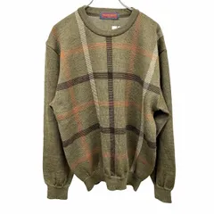 【新品】オースチンリード Austin Reed セーター ウールカットソー ウィンドウペンチェック 長袖 毛100% L グリーン 緑×茶×白 メンズ