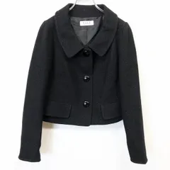 【中古】[印象A] ELLE エル ジャケット レディース 38 ブラック(ラメ糸：シルバー) 黒 綿×毛×レーヨンなど ステンカラー ボタン留め 袖口スリット ショート丈 裏地付き 長袖のサムネイル