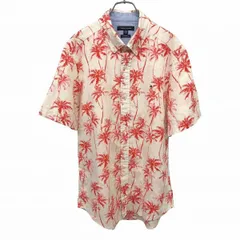 【中古】[印象AB] トミーヒルフィガー メンズ LL XL レッド系 赤系×ピンク×ライトアイボリー 麻×綿 リネン×コットン ボタンダウンシャツ アロハ柄 半袖のサムネイル