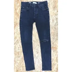 【中古】[印象C] TOPMAN トップマン STRETCH SKINNY サイズ71 ネイビー 紺 レディース(メンズ?) デニム パンツ クラッシュ ストレッチ ジーンズ テーパードのサムネイル