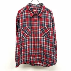 【中古】[印象AB] CONVERSE コンバース 微起毛シャツ メンズ L 赤茶系×紺×白 綿100% コットン チェック レギュラーカラー 長袖 両胸ポケット ロングテールのサムネイル