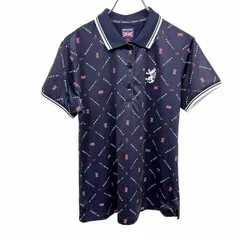 【中古】[印象AB] ADMIRAL GOLF アドミラル ゴルフ ポロシャツ レディース M ネイビー 紺×赤×白 ポリ100% ロゴ柄 半袖 ポケット無し ユニオンジャックのサムネイル