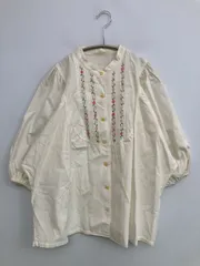 シャツ/ブラウス アイボリー 無地 レース 刺繍 ミドル丈 半端袖 スタンドカラー